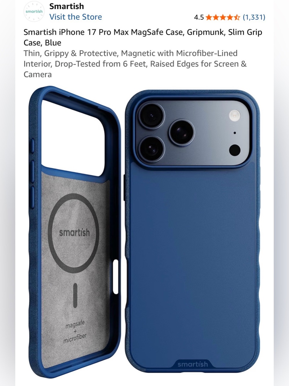 SMARTISH MagSafe iPhone 17 Pro Max Slim Grip Case - Blue